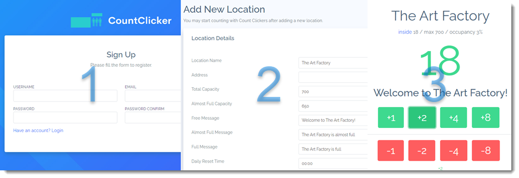 Sign up, Add clicker counter, Start clicking